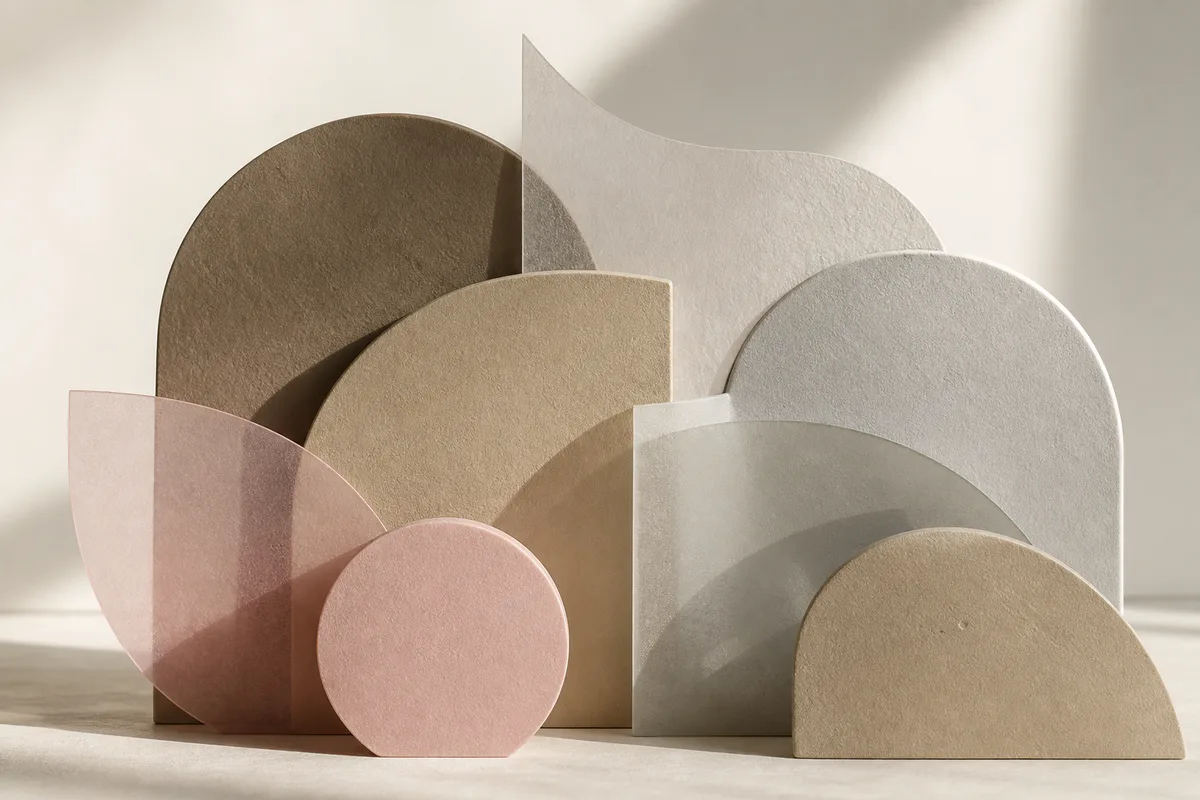 Des formes courbes superposées dans les couleurs de la marque